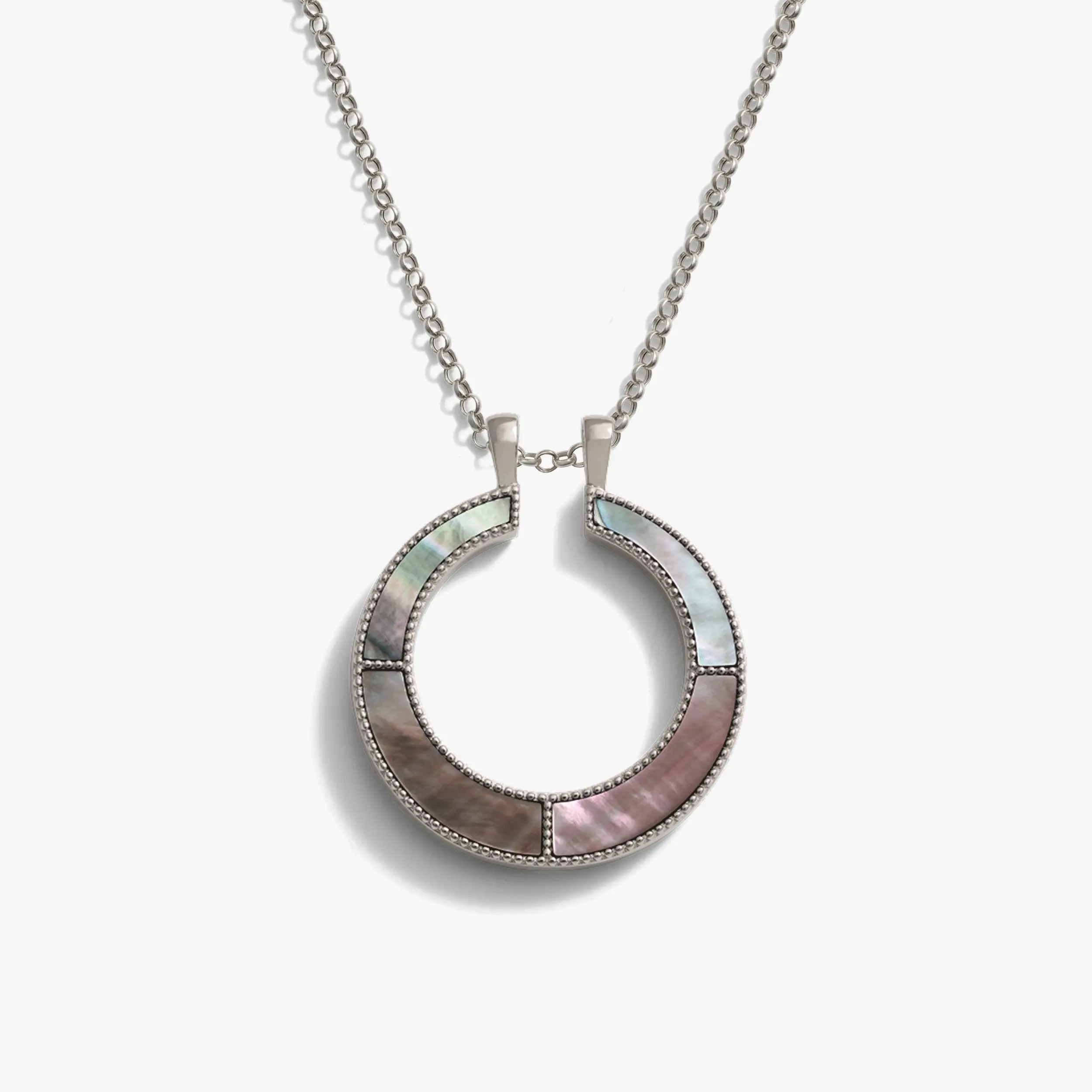 Black Mother of Pearl Moon Phase Halo Necklace