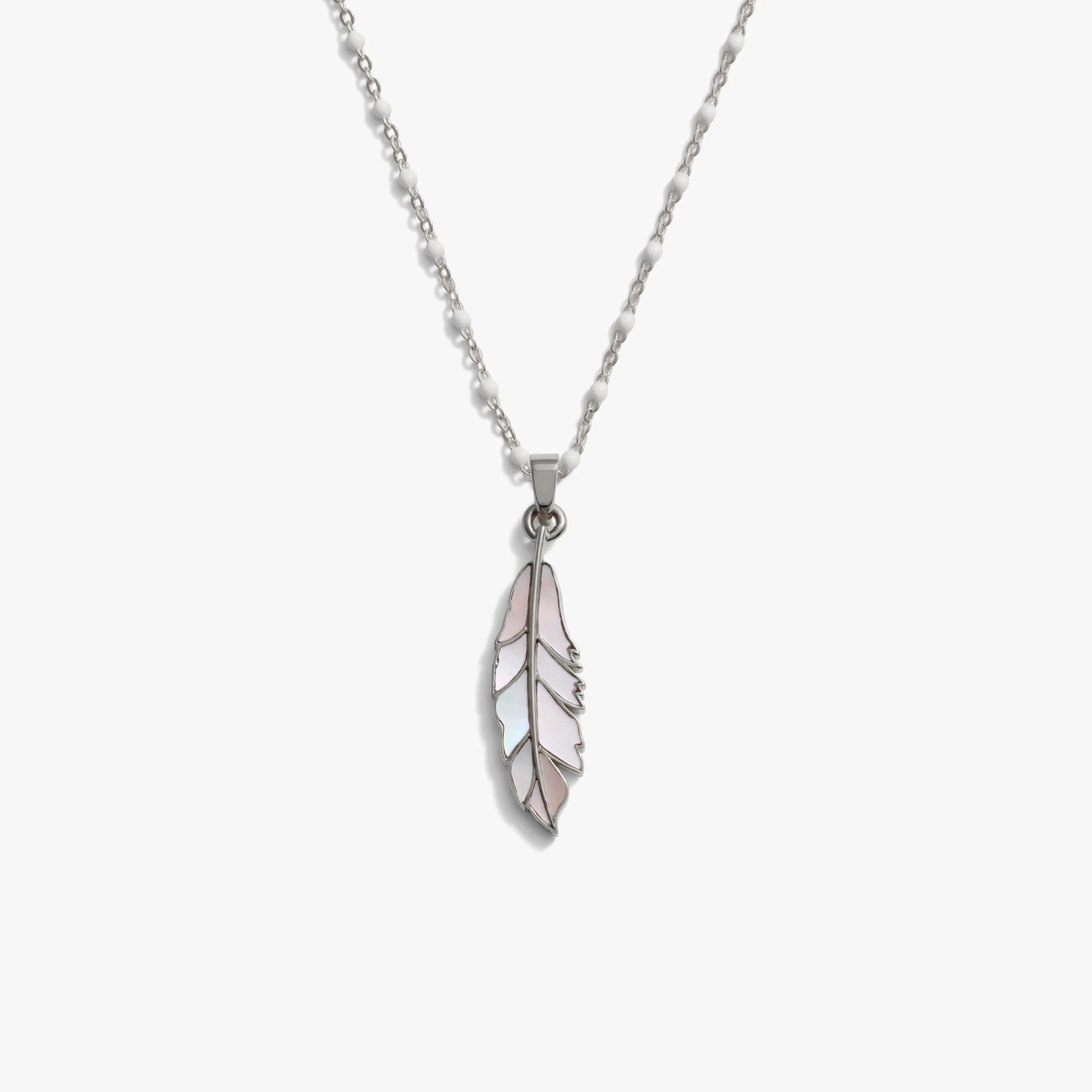 Mother of Pearl Feather White Enamel Necklace - Image 3