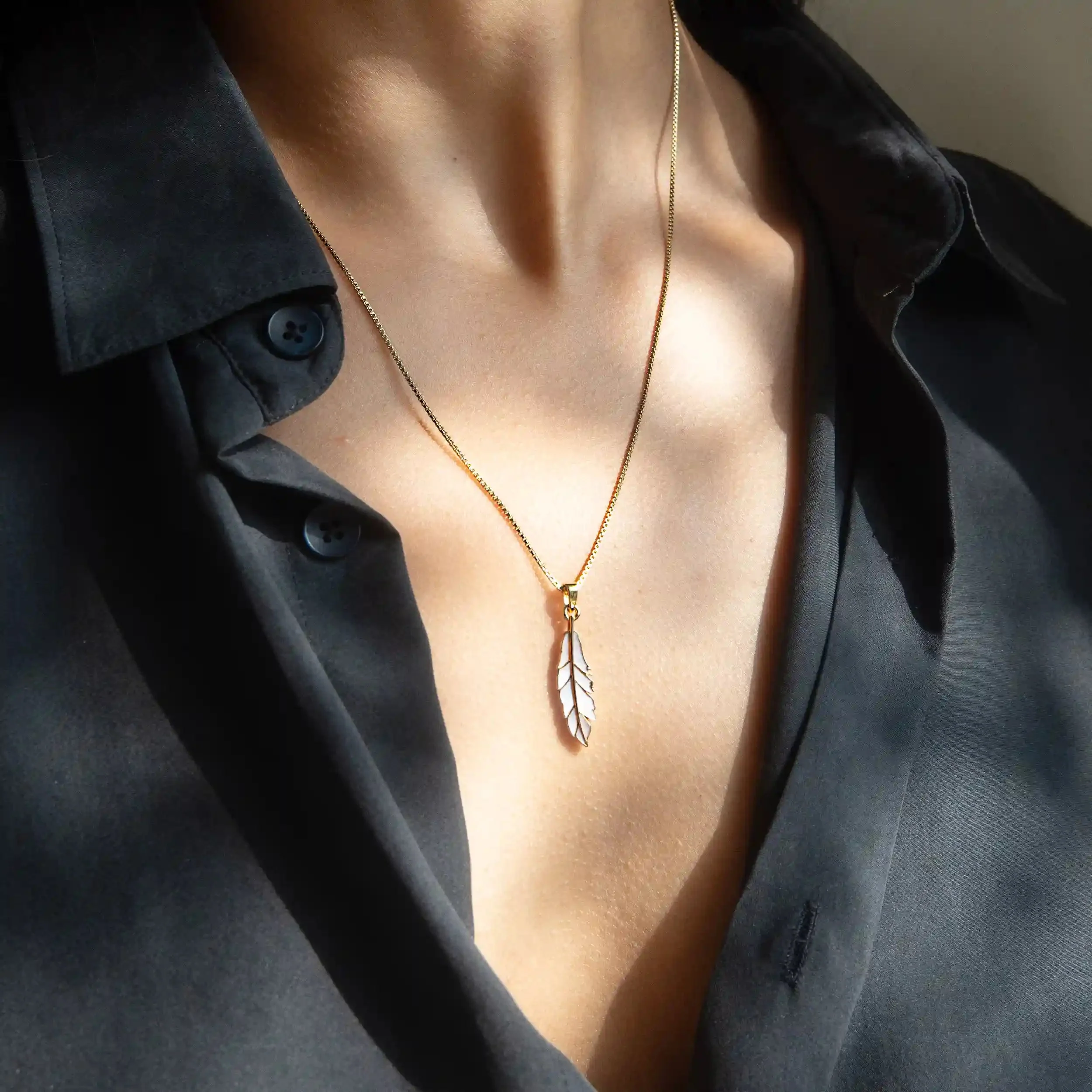 Mother of Pearl Feather Necklace - Image 2