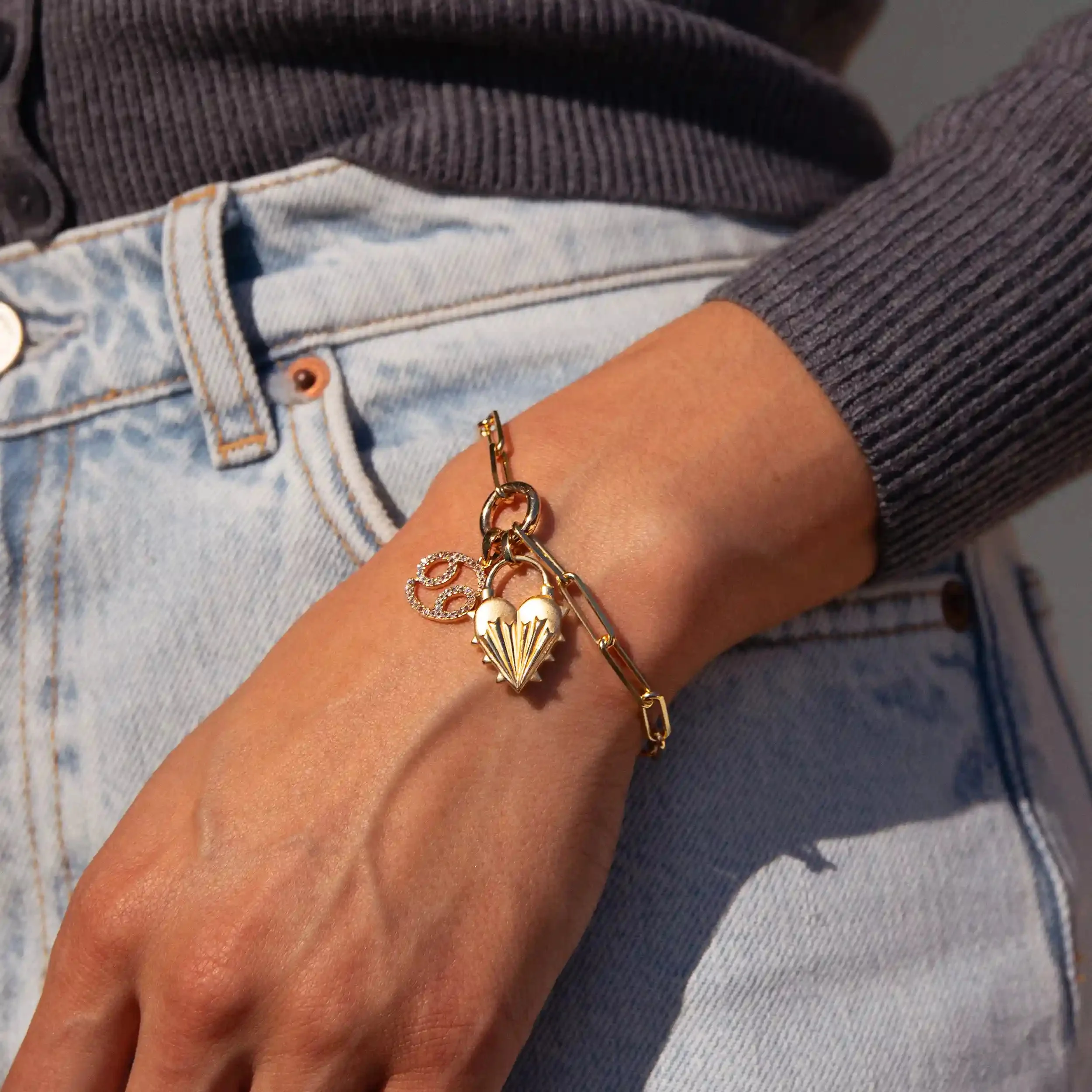 Spiked Heart Zodiac Charm Bracelet - Image 2