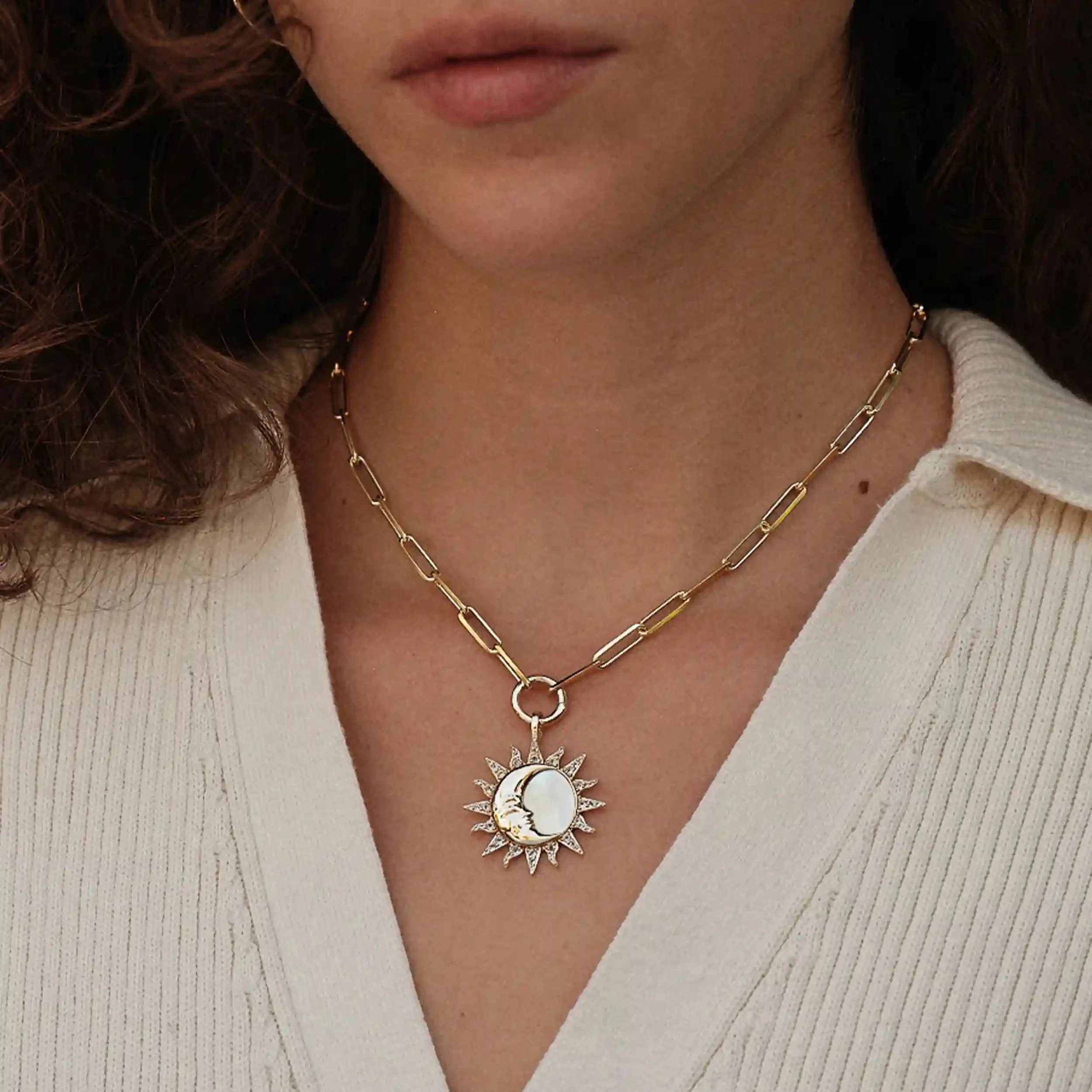 Sun & Moon Mother of Pearl Single Charm Necklace - Image 3